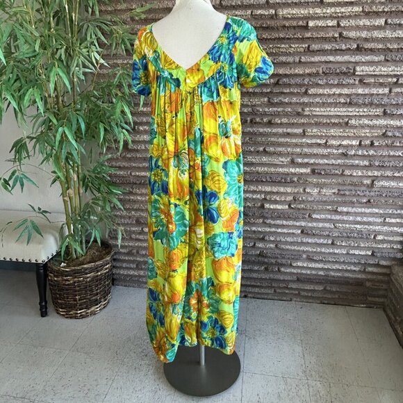 Alice Polynesian Fashions 60s Colorful Floral Tiki Maxi Muumuu Caftan Dress - Picture 5 of 10